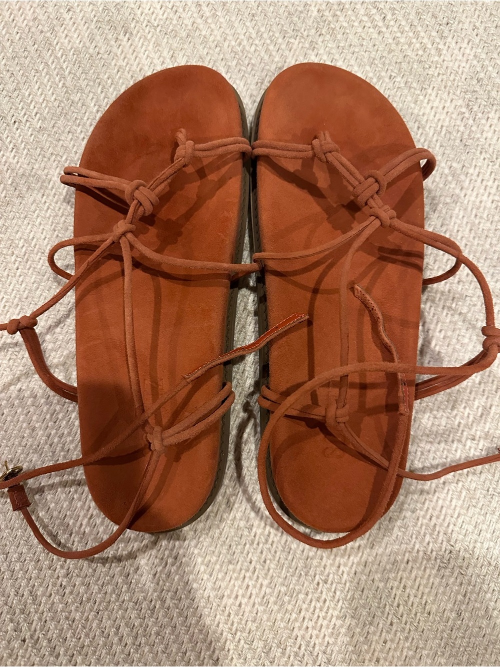 SCHUTZ Rust Lace-Up Suede Flat Sandals